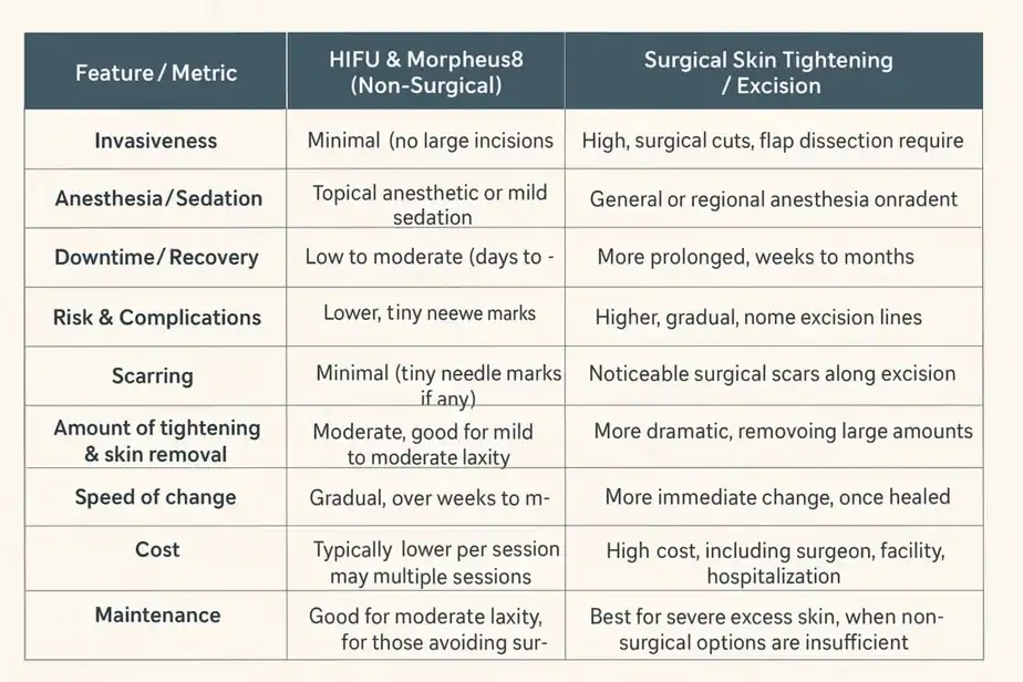 Table showing benefits of Lipo Freeze 2 U Norfolk treatments for skin tightening following weight loss injections.